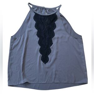 Ramy Brook Gray Sleeveless Top with Black Lace Detail